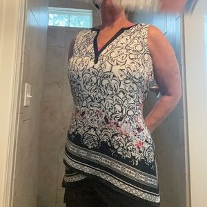 Black and White Sleeveless top with Pink Accents